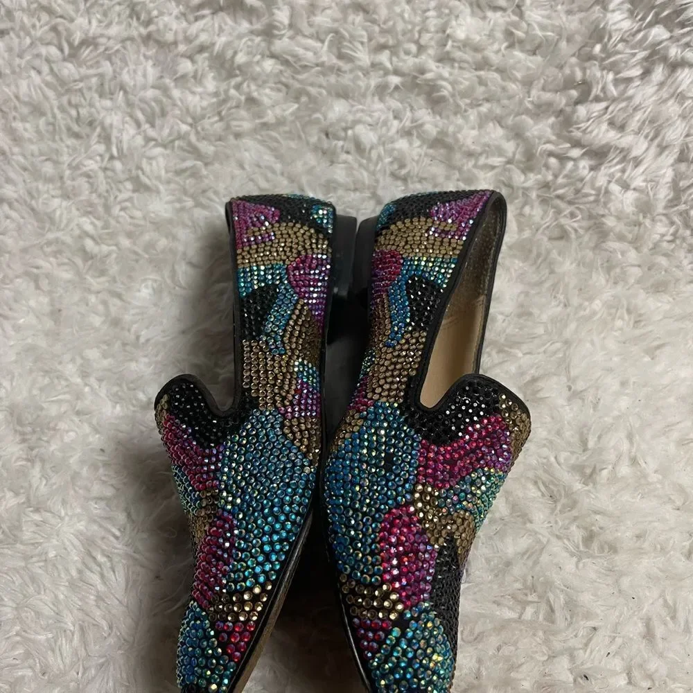 Steve Madden synthetic Multi color Rhinestones loafers leather soles SZ7